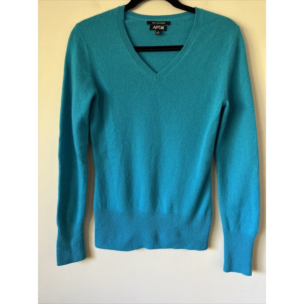 APT. 9 Soft 100% Cashmere V-neck Sweater Top Size Small Knit Bright Blue